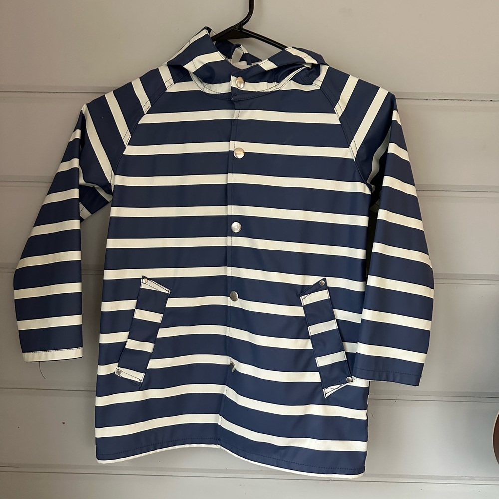 Size 6-7 Primary Navy and White Striped Raincoat